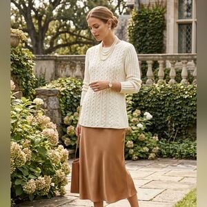 J. Jill Chenille Cable Knit A-Line Sweater - Ivory - Size L